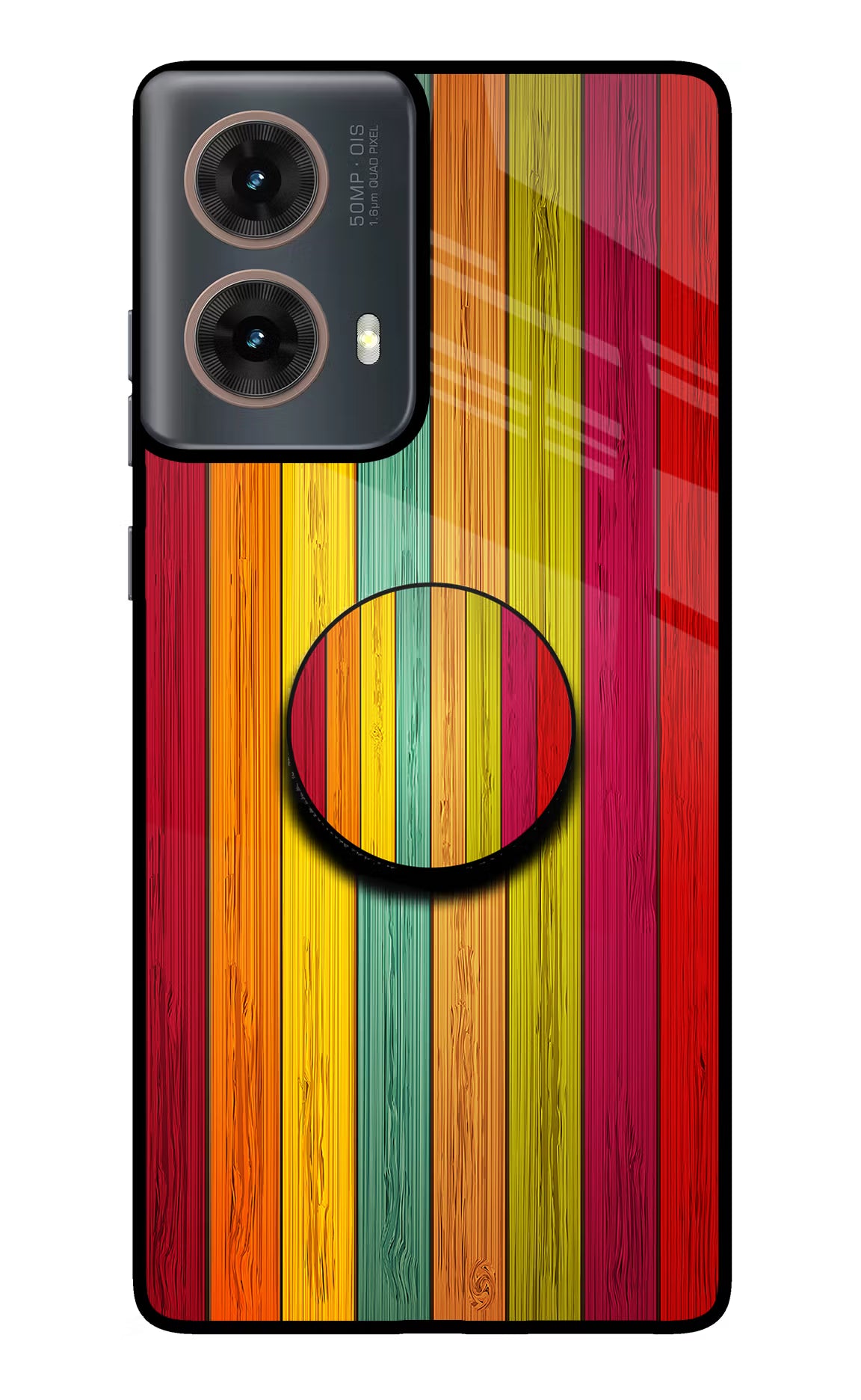 Multicolor Wooden Motorola G85 Pop Case by Casekaro