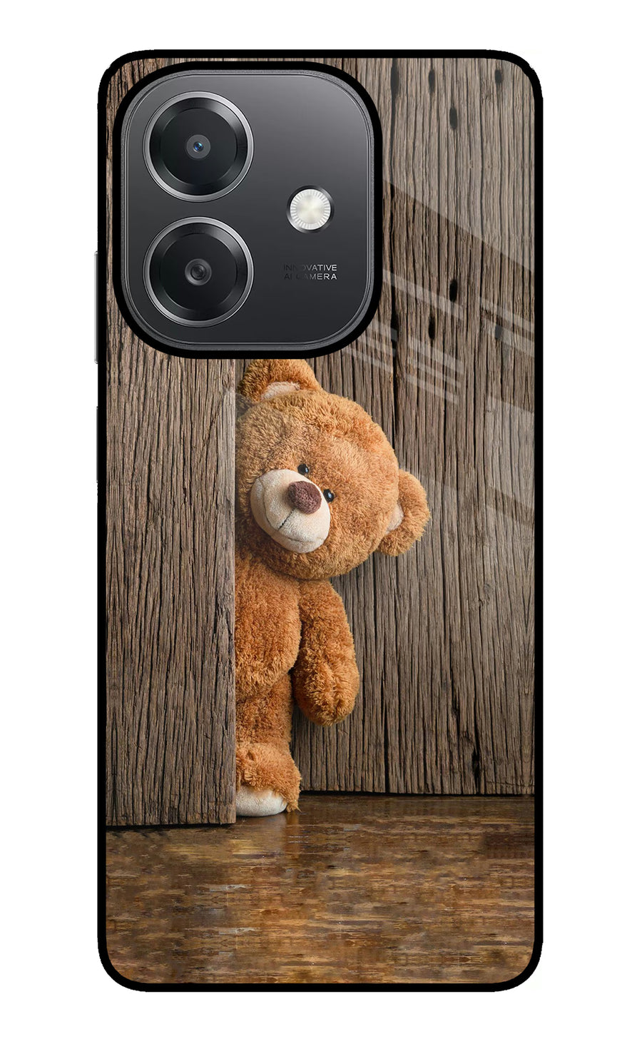 Teddy Wooden OPPO A3x Back Cover, Glass case