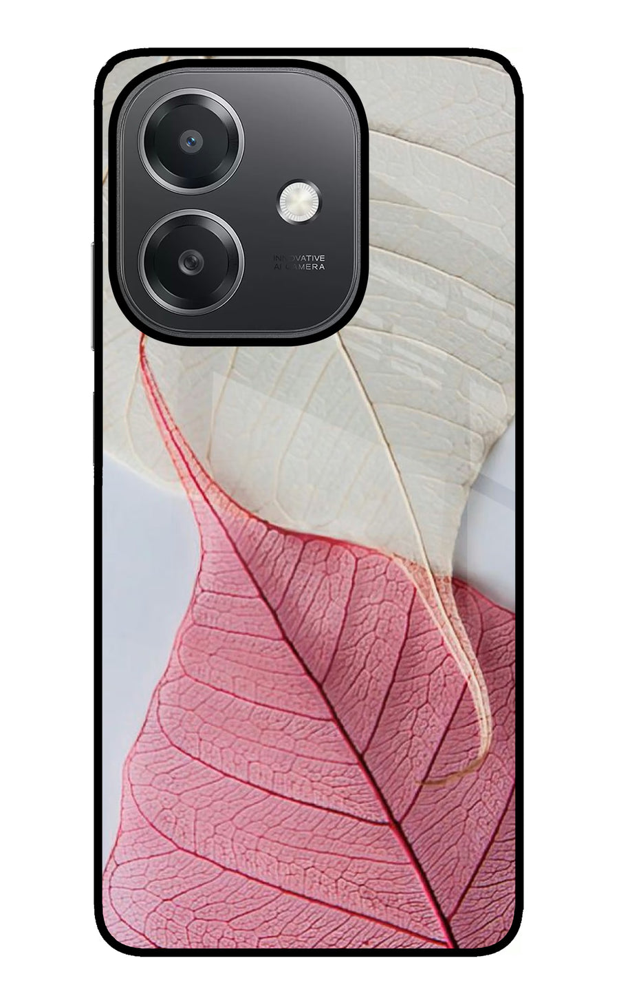 White Pink Leaf OPPO A3x Back Cover, Glass case