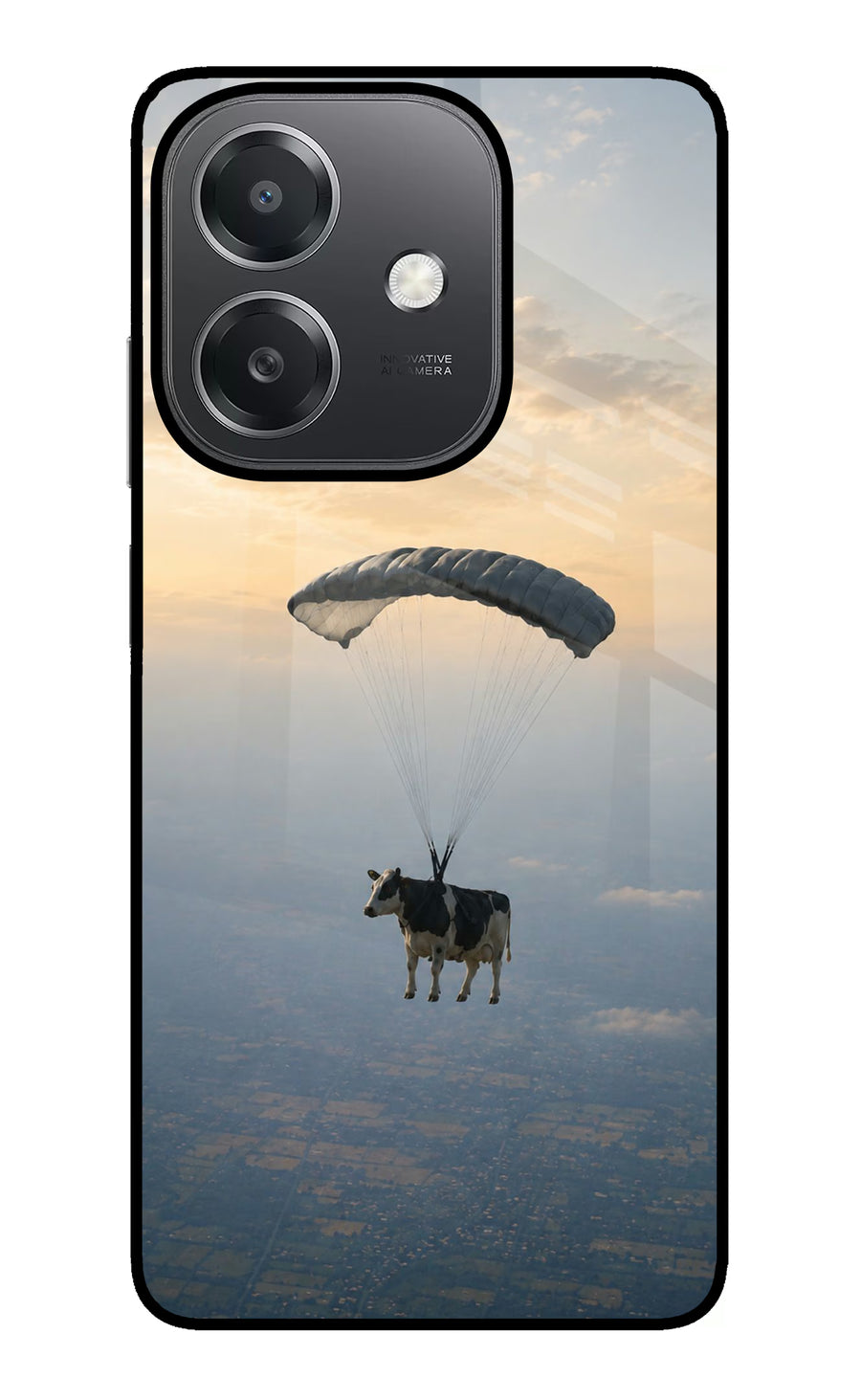 Skydiving Cow OPPO A3x Back Cover, Glass case