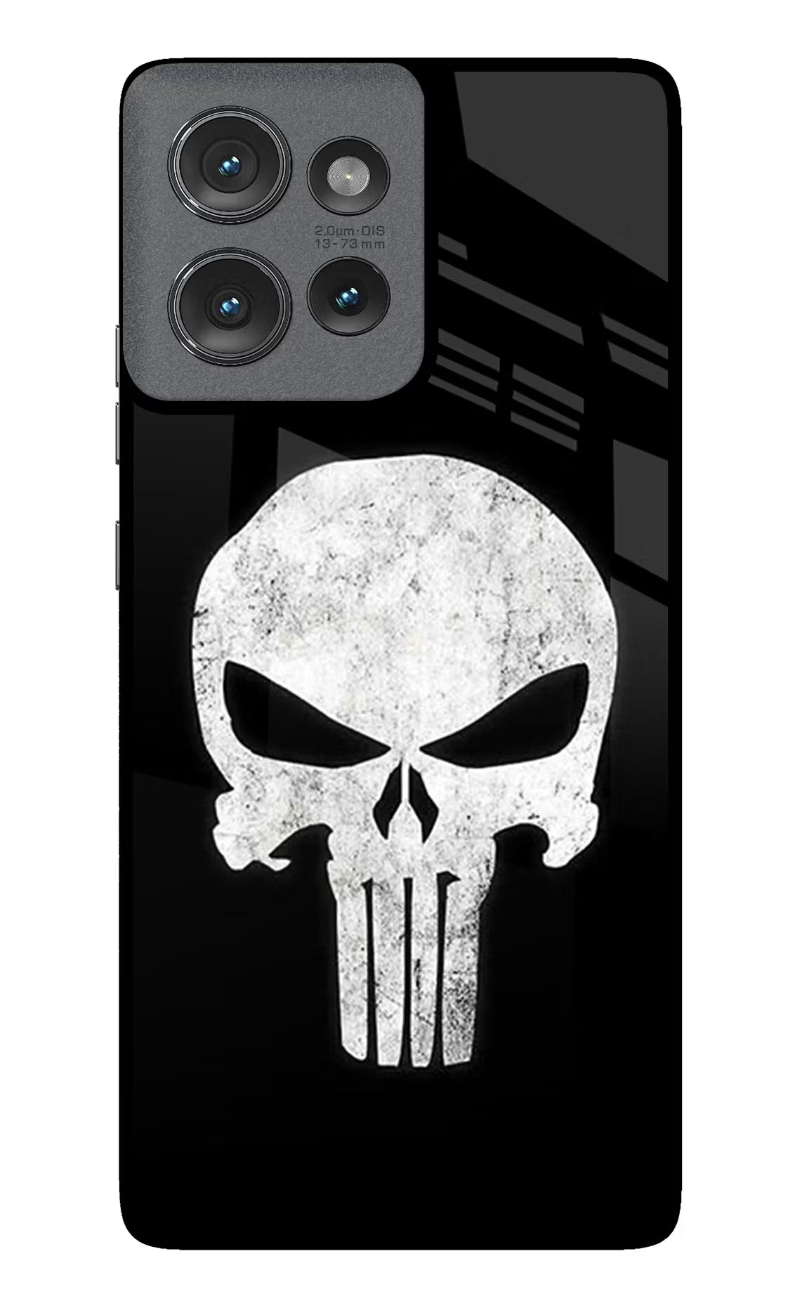 Punisher Skull Moto Edge 50 Glass Case Back Cover by Casekaro
