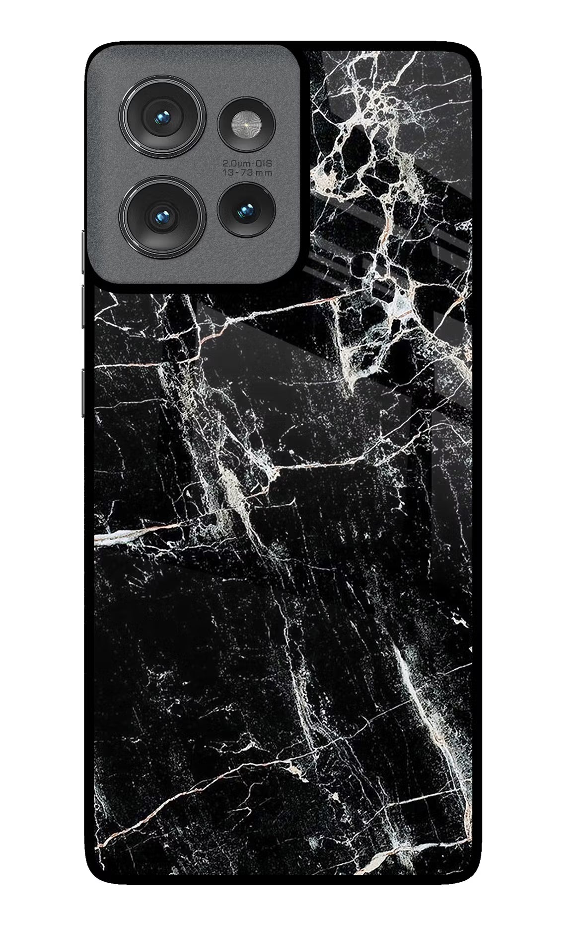 Black Marble Texture Moto Edge 50 Glass Case Back Cover by Casekaro