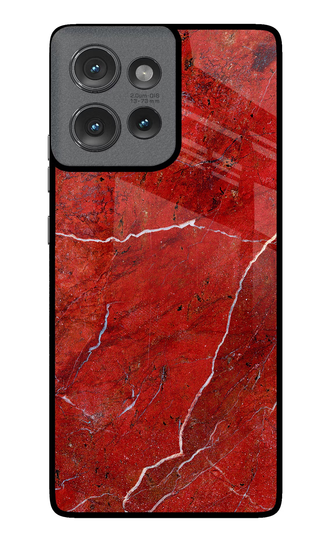 Red Marble Design Moto Edge 50 Glass Case Back Cover by Casekaro