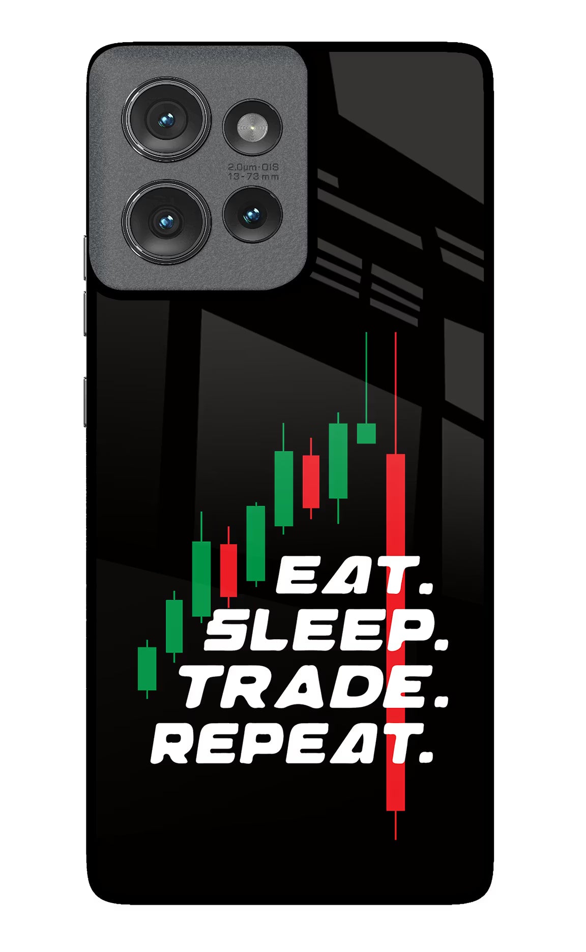 Eat Sleep Trade Repeat Moto Edge 50 Glass Case Back Cover by Casekaro
