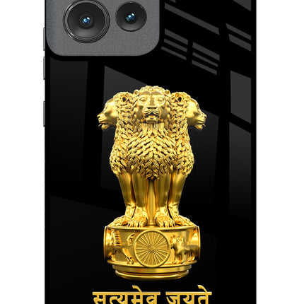 Satyamev Jayate Golden Moto Edge 50 Glass Case Back Cover by Casekaro