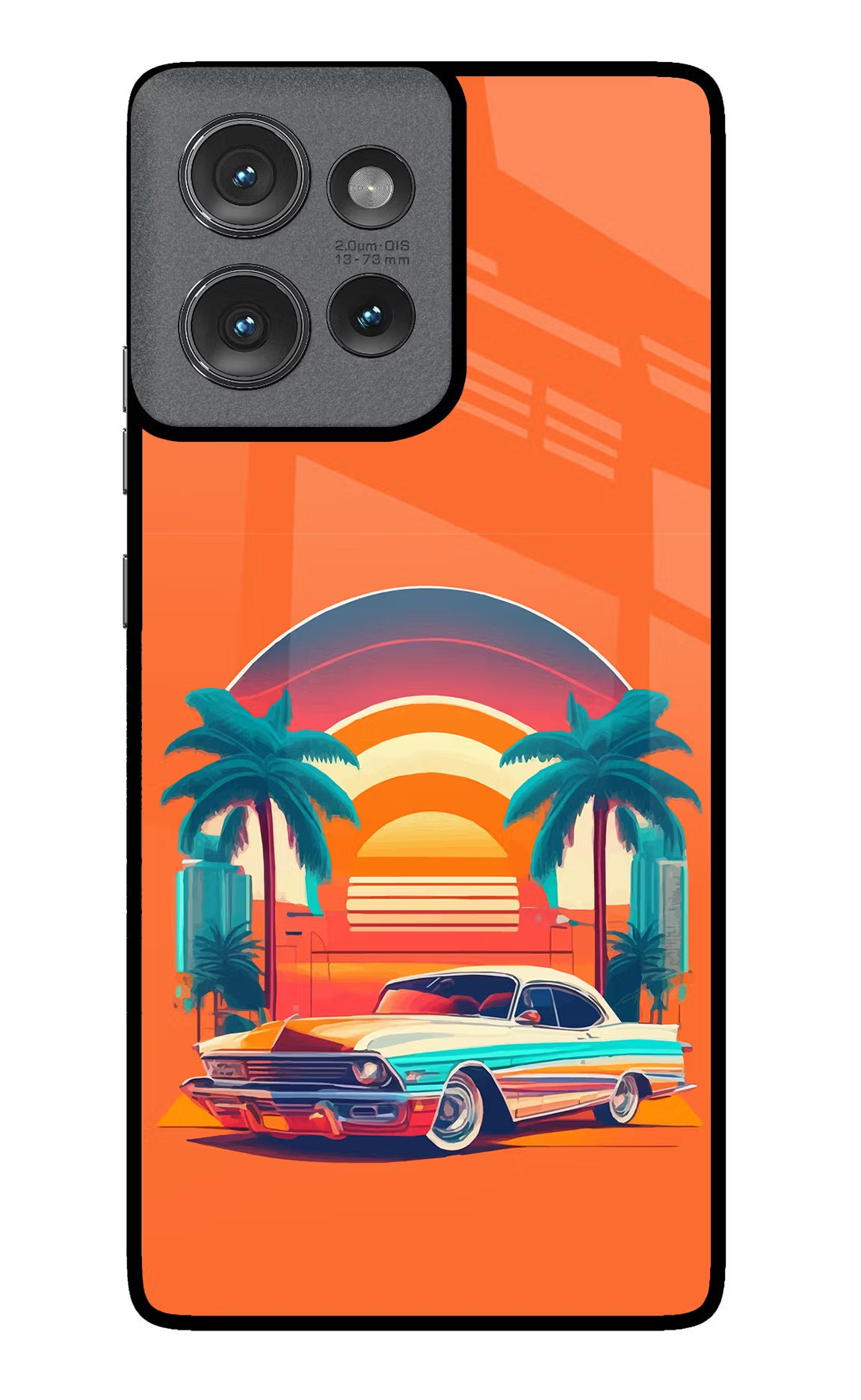 Palm Drive 80s Moto Edge 50 Glass Case Back Cover by Casekaro