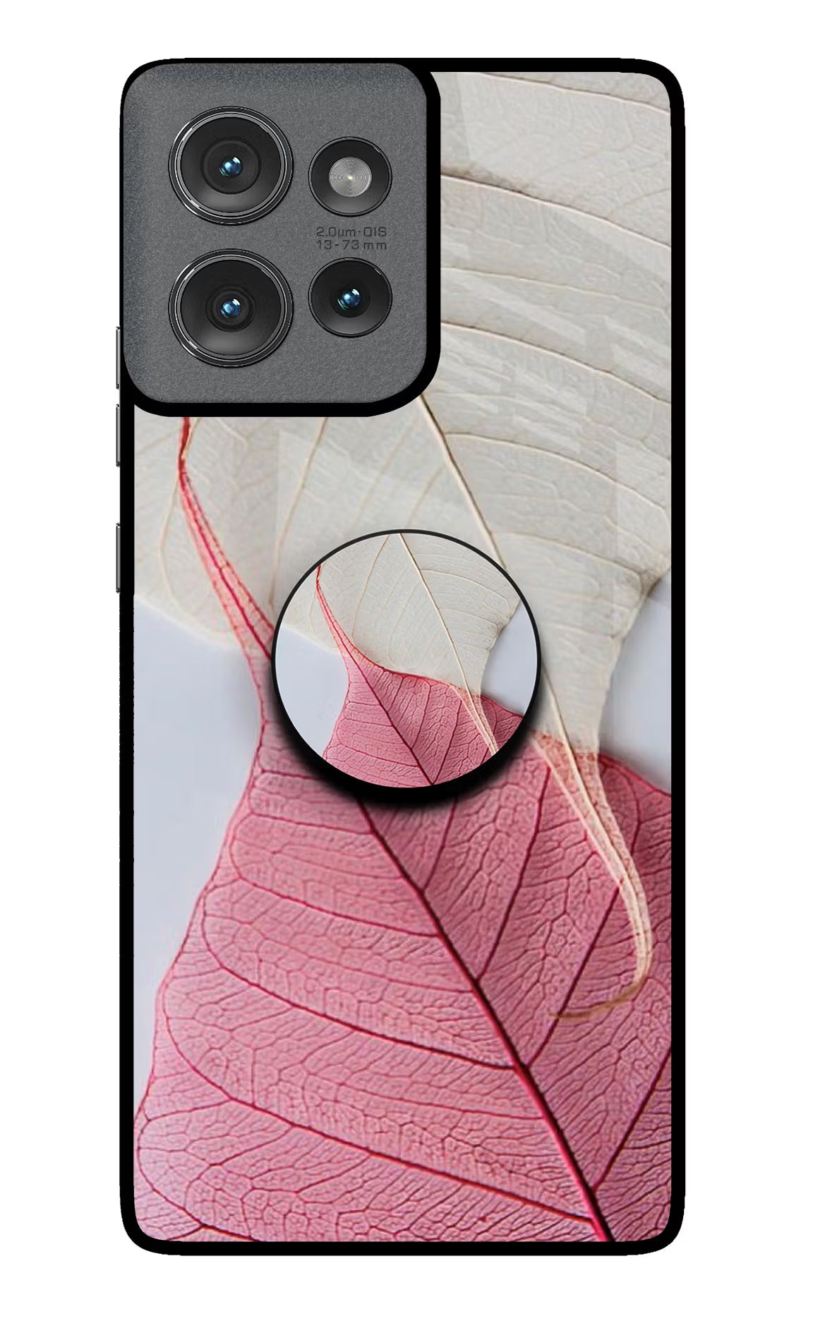 White Pink Leaf Moto Edge 50 Pop Case by Casekaro