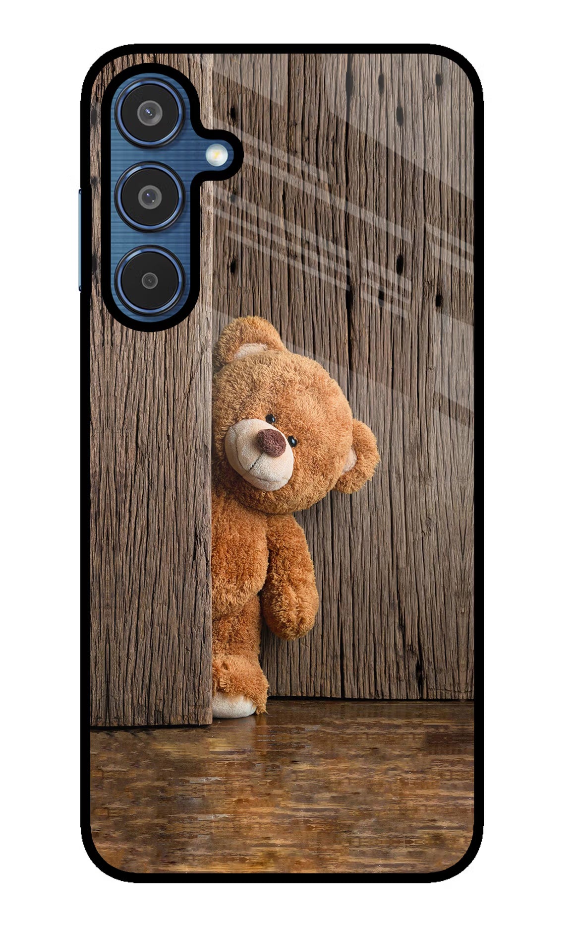 Teddy Wooden Samsung M35 5G Glass Case Back Cover by Casekaro