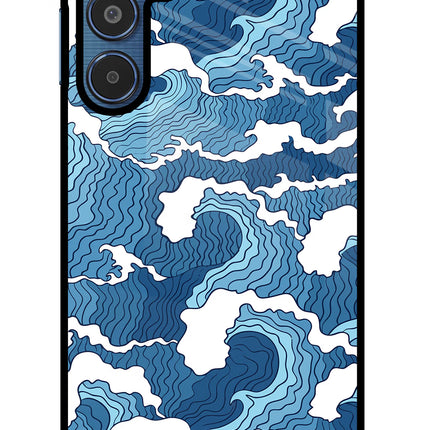 Blue Waves Samsung M35 5G Glass Case Back Cover by Casekaro