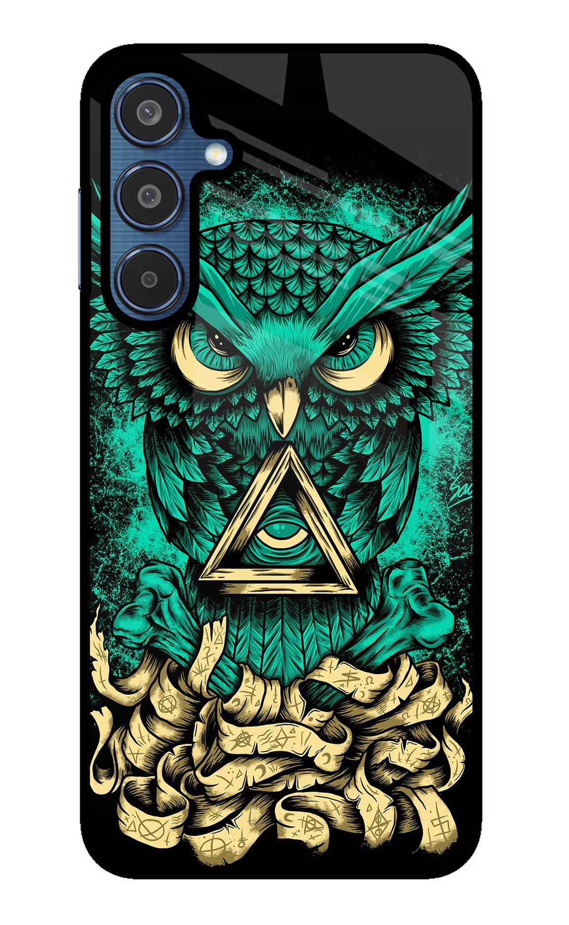 Green Owl Samsung M35 5G Glass Case Back Cover by Casekaro