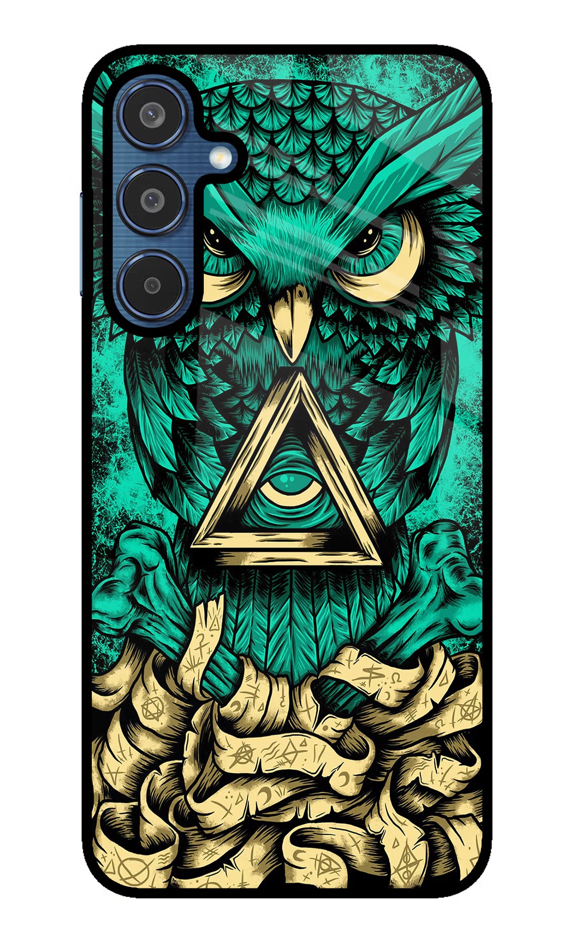 Green Owl Samsung M35 5G Glass Case Back Cover by Casekaro