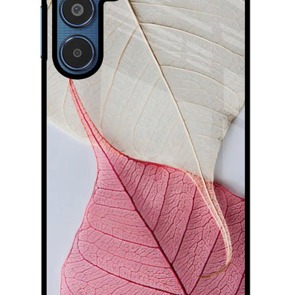 White Pink Leaf Samsung M35 5G Glass Case Back Cover by Casekaro