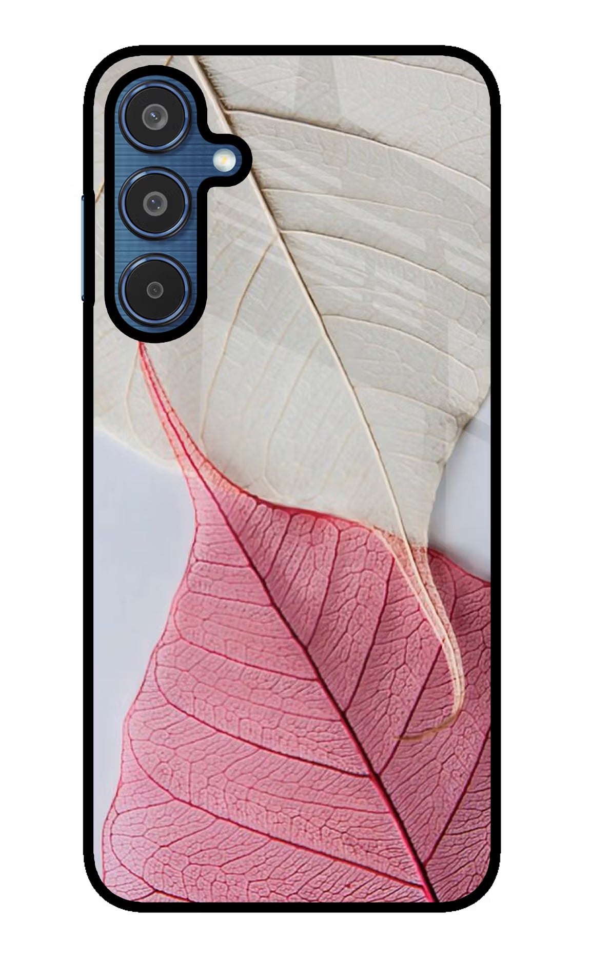 White Pink Leaf Samsung M35 5G Glass Case Back Cover by Casekaro