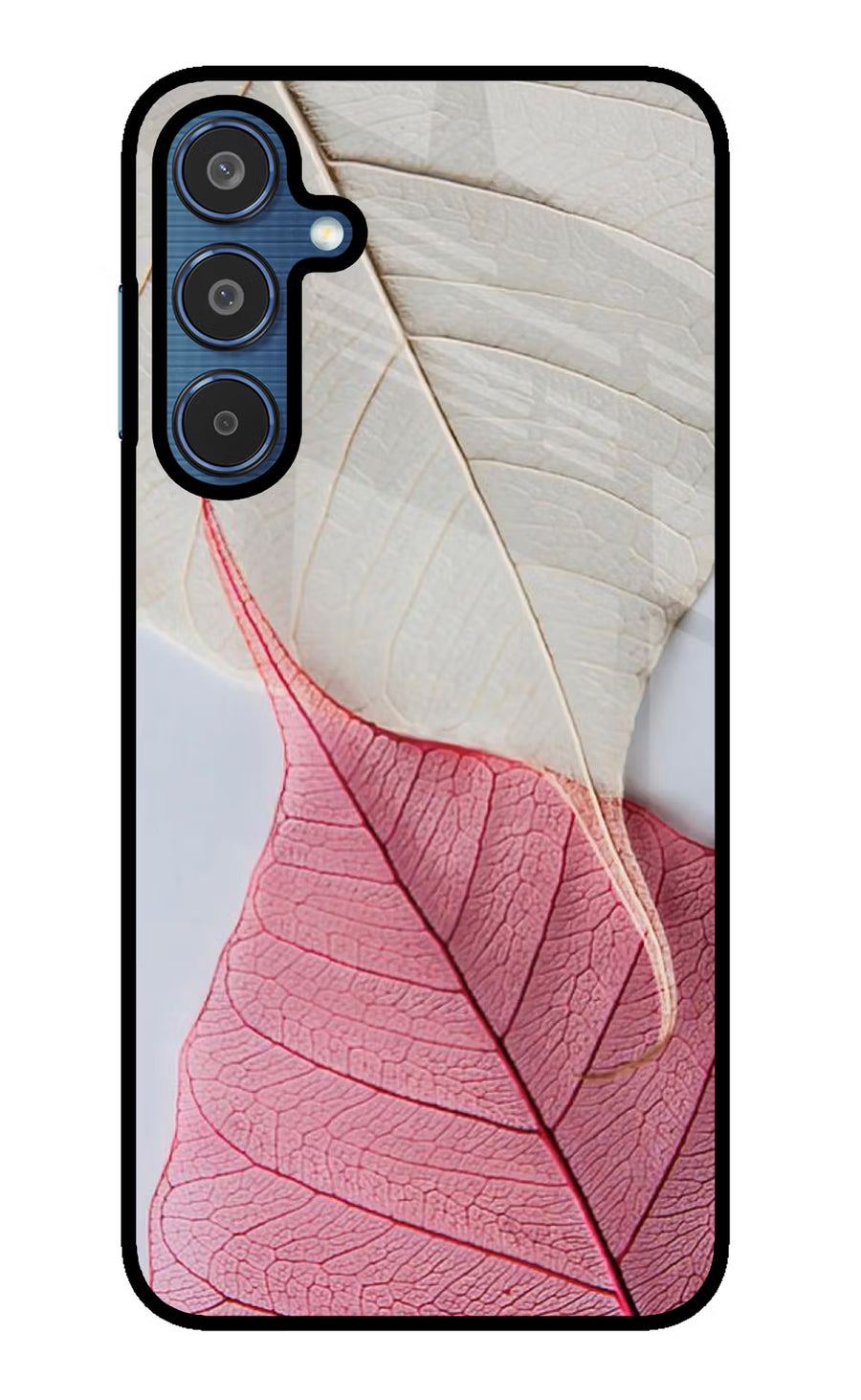 White Pink Leaf Samsung M35 5G Back Cover, Glass case