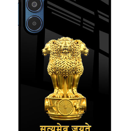 Satyamev Jayate Golden Samsung M35 5G Glass Case Back Cover by Casekaro
