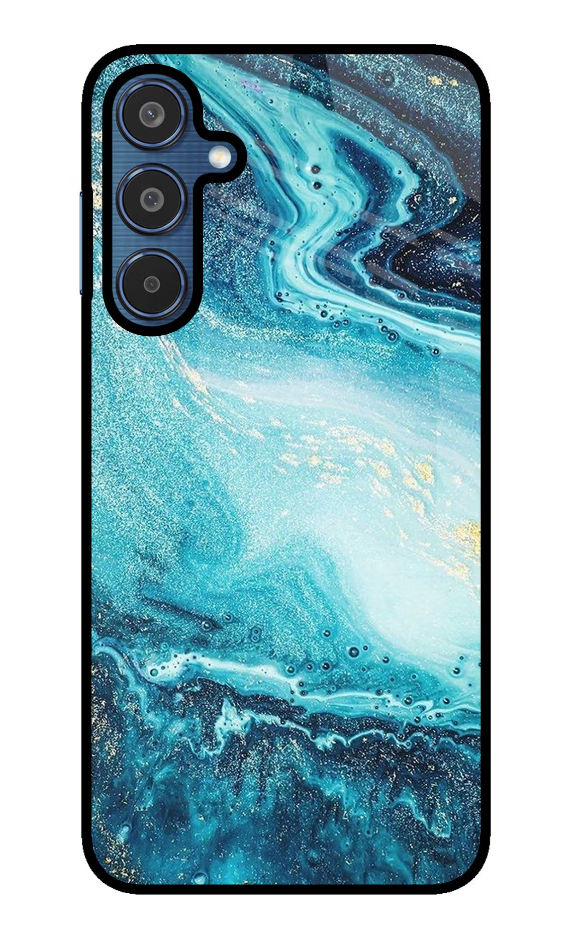 Blue Glitter Marble Samsung M35 5G Glass Case Back Cover by Casekaro