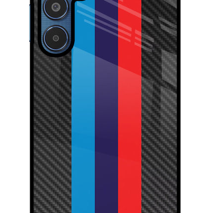 BMW Stripes Pattern Samsung M35 5G Glass Case Back Cover by Casekaro