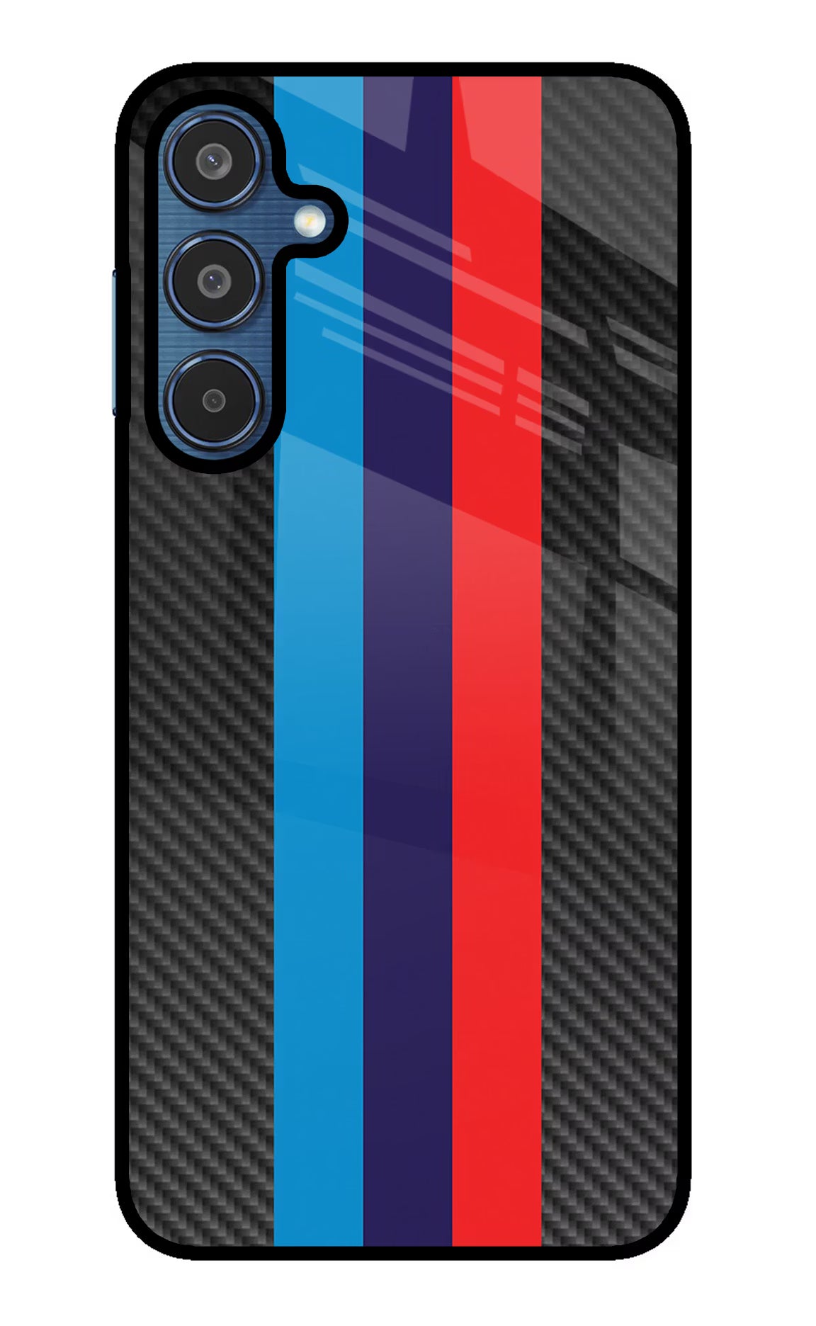 BMW Stripes Pattern Samsung M35 5G Glass Case Back Cover by Casekaro