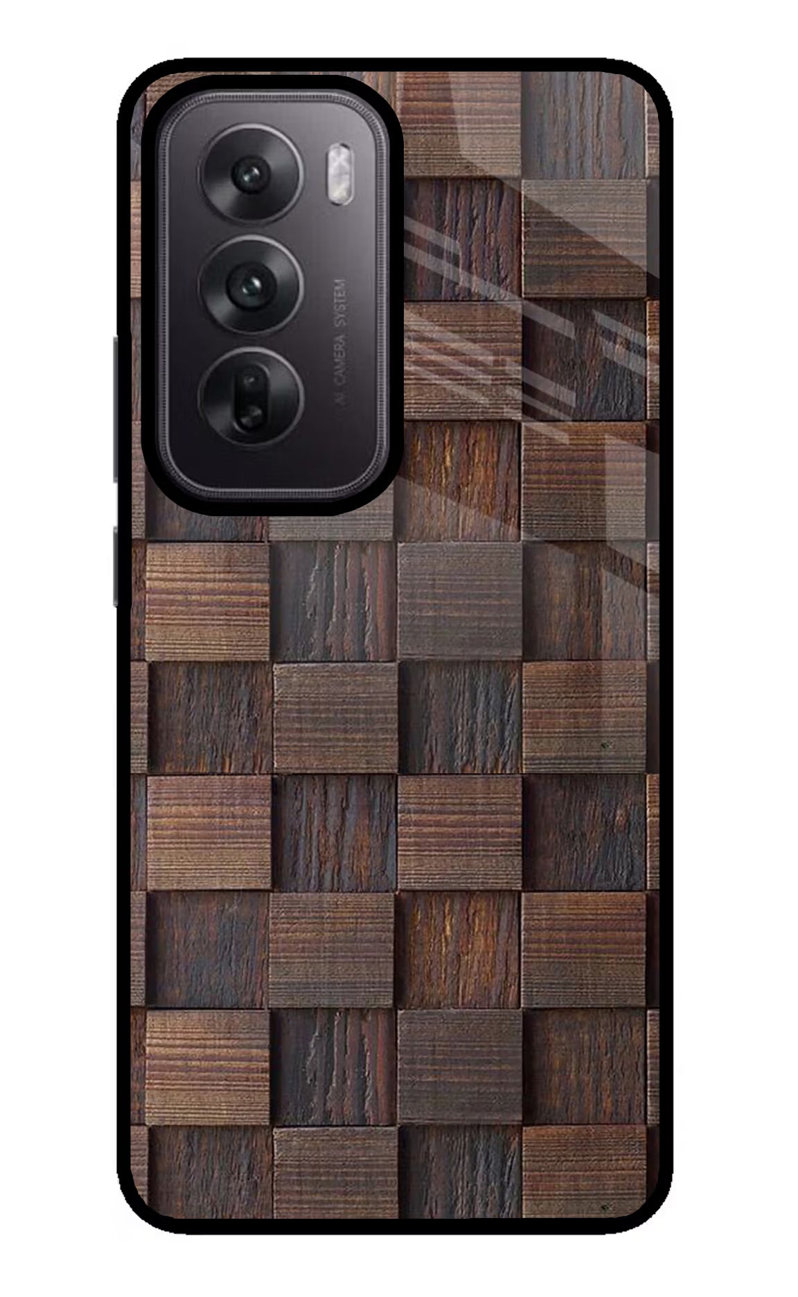 Wooden Cube Design Oppo Reno12 5G Glass Case Back Cover by Casekaro