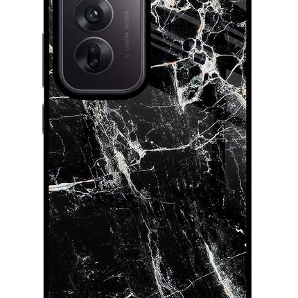 Black Marble Texture Oppo Reno12 5G Glass Case Back Cover by Casekaro