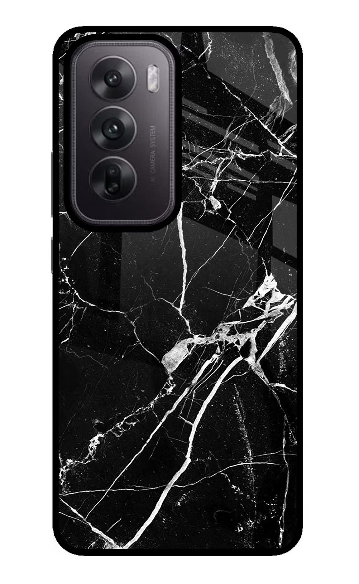 Black Marble Pattern Oppo Reno12 5G Glass Case Back Cover by Casekaro