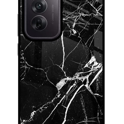 Black Marble Pattern Oppo Reno12 5G Glass Case
