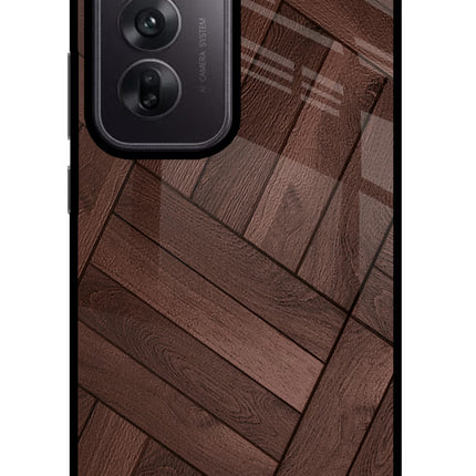 Wooden Texture Design Oppo Reno12 5G Glass Case Back Cover by Casekaro