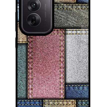 Multicolor Jeans Oppo Reno12 5G Glass Case Back Cover by Casekaro