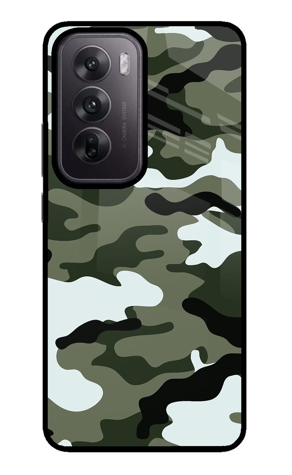 Camouflage Oppo Reno12 5G Glass Case Back Cover by Casekaro