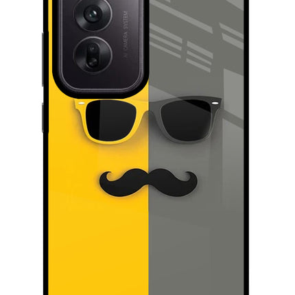 Sunglasses with Mustache Oppo Reno12 5G Glass Case Back Cover by Casekaro