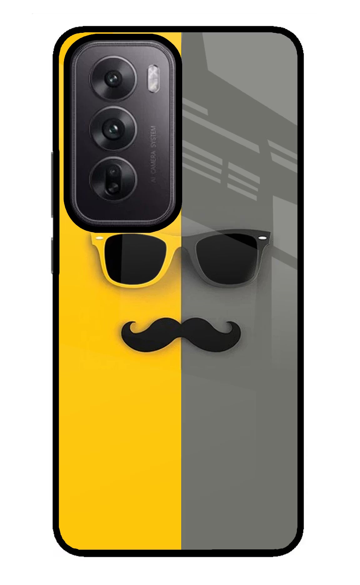 Sunglasses with Mustache Oppo Reno12 5G Glass Case Back Cover by Casekaro
