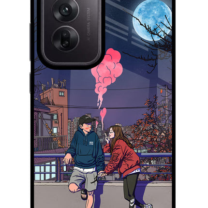 Chilling Couple Oppo Reno12 5G Glass Case Back Cover by Casekaro