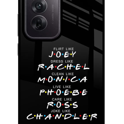 FRIENDS Character Oppo Reno12 5G Glass Case Back Cover by Casekaro