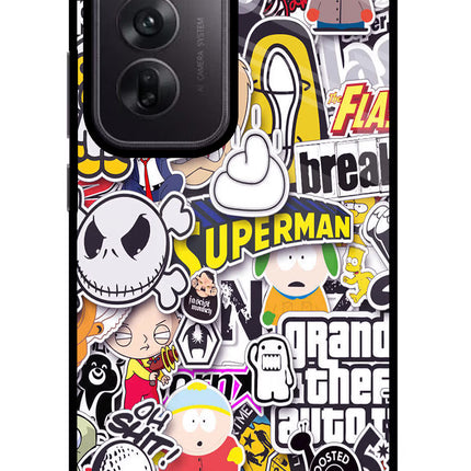 Sticker Bomb Oppo Reno12 5G Glass Case Back Cover by Casekaro