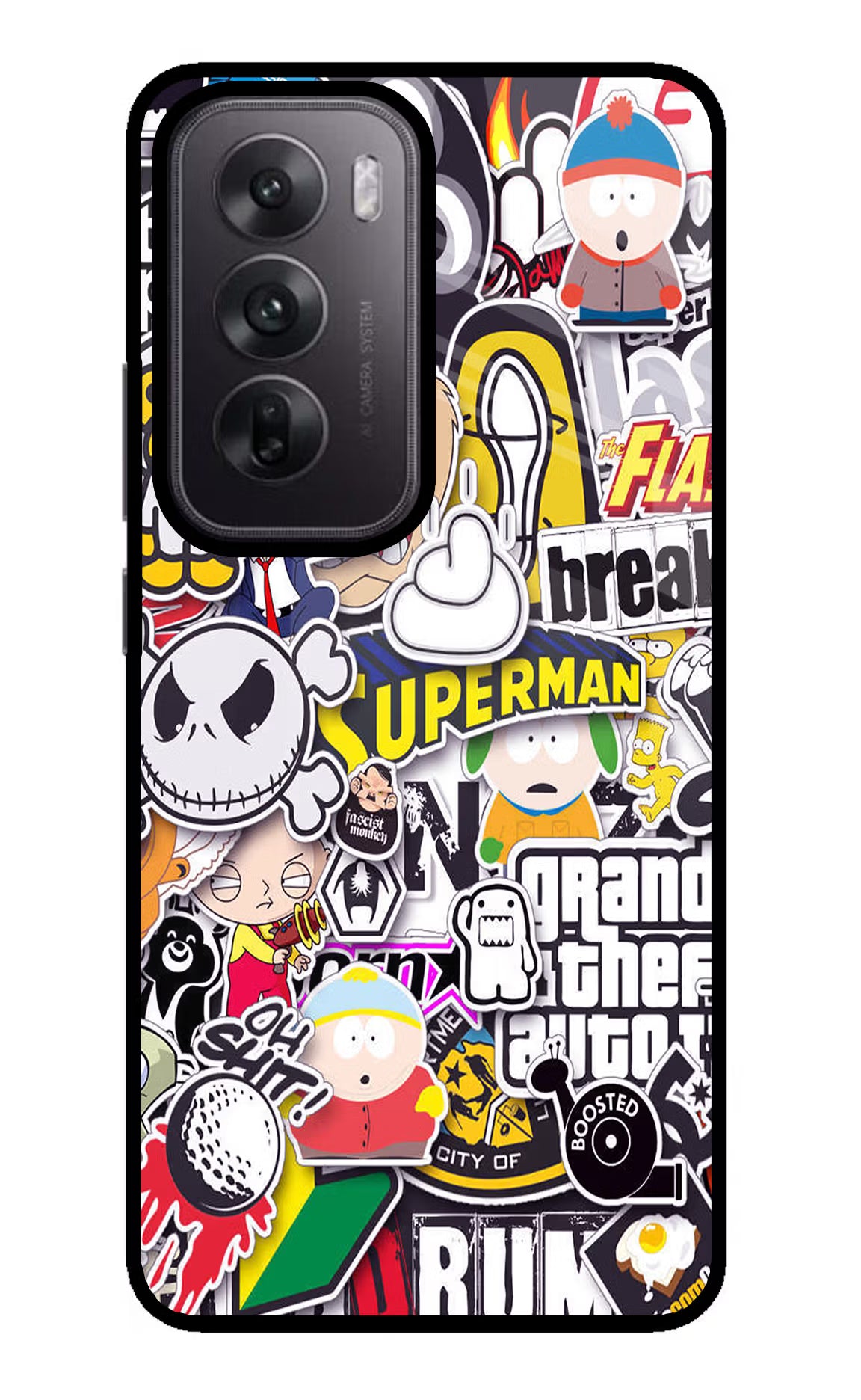 Sticker Bomb Oppo Reno12 5G Glass Case Back Cover by Casekaro