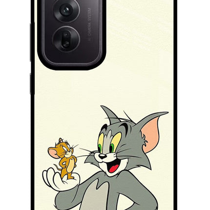 Tom & Jerry Oppo Reno12 5G Glass Case Back Cover by Casekaro