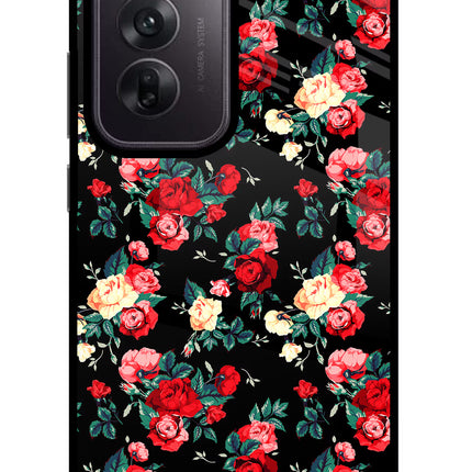 Rose Pattern Oppo Reno12 5G Glass Case Back Cover by Casekaro