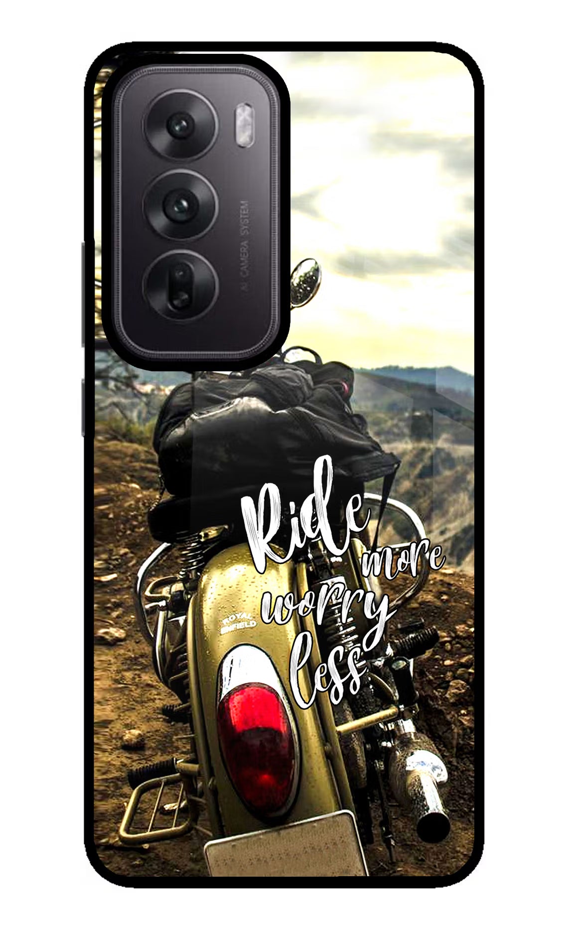 Ride More Worry Less Oppo Reno12 5G Glass Case Back Cover by Casekaro