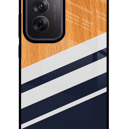 Blue and white wooden Oppo Reno12 5G Glass Case Back Cover by Casekaro