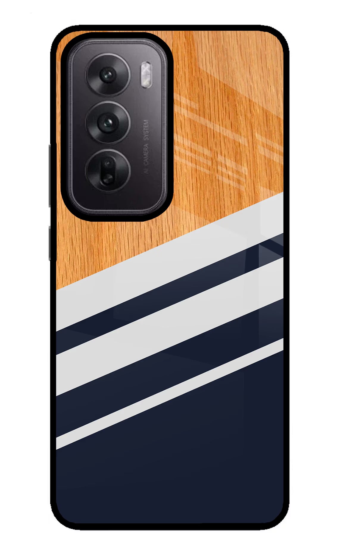 Blue and white wooden Oppo Reno12 5G Glass Case Back Cover by Casekaro