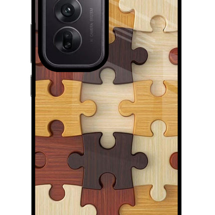 Wooden Puzzle Oppo Reno12 5G Glass Case Back Cover by Casekaro