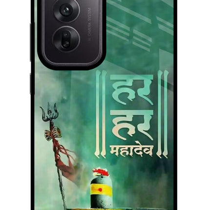 Har Har Mahadev Shivling Oppo Reno12 5G Glass Case Back Cover by Casekaro