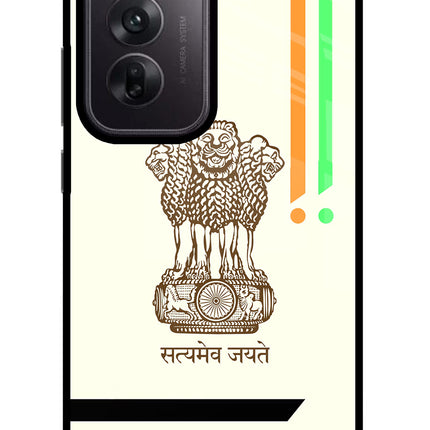 Satyamev Jayate Brown Logo Oppo Reno12 5G Glass Case Back Cover by Casekaro