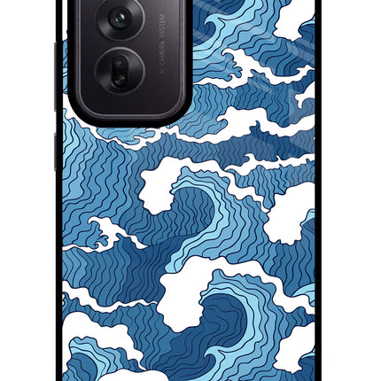 Blue Waves Oppo Reno12 5G Glass Case Back Cover by Casekaro