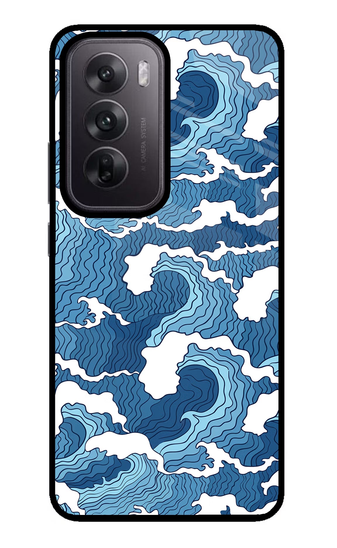 Blue Waves Oppo Reno12 5G Glass Case Back Cover by Casekaro