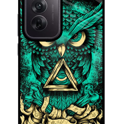 Green Owl Oppo Reno12 5G Glass Case Back Cover by Casekaro