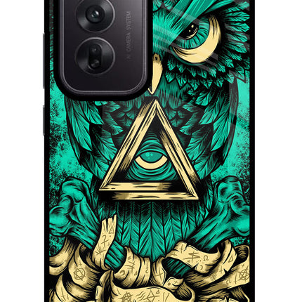 Green Owl Oppo Reno12 5G Glass Case Back Cover by Casekaro