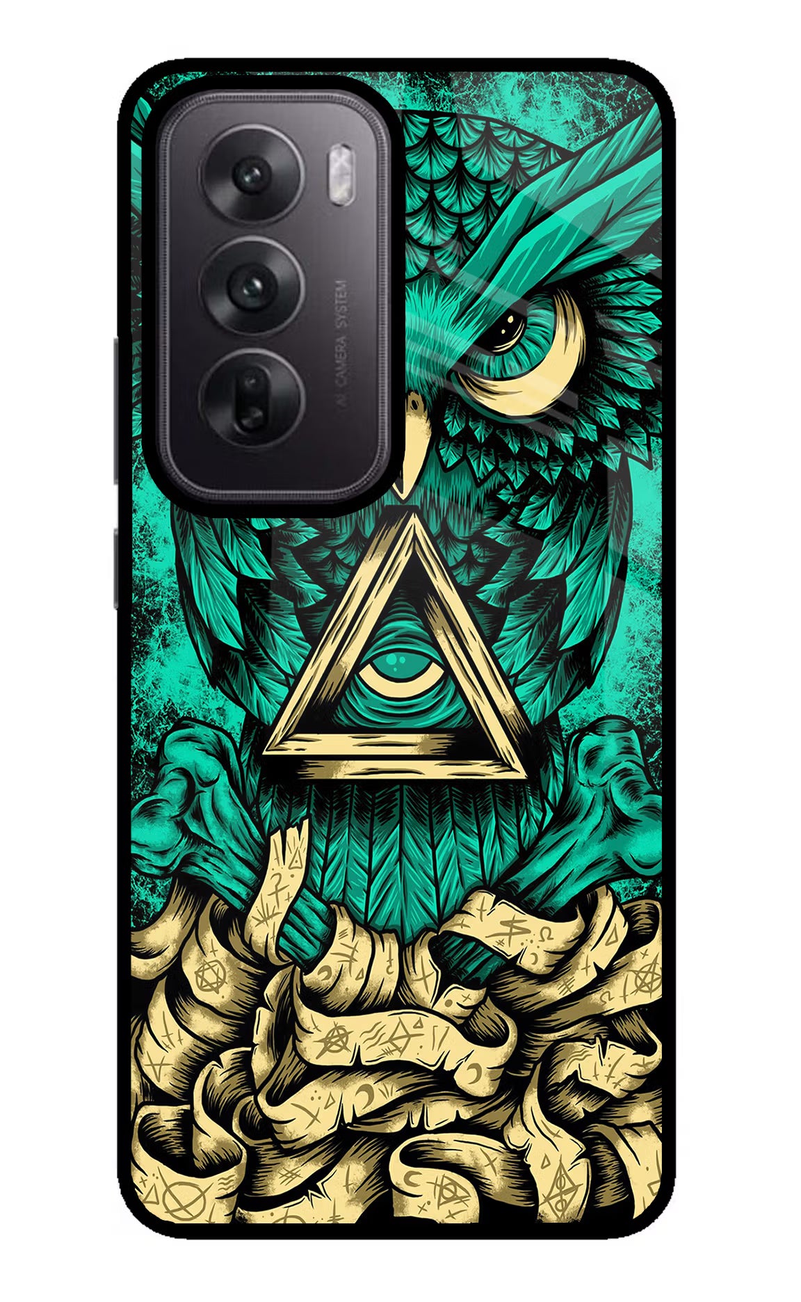 Green Owl Oppo Reno12 5G Glass Case Back Cover by Casekaro