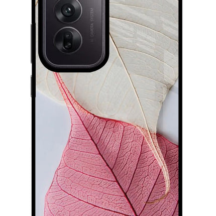 White Pink Leaf Oppo Reno12 5G Glass Case Back Cover by Casekaro