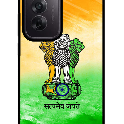 Satyamev Jayate Flag Oppo Reno12 5G Glass Case Back Cover by Casekaro